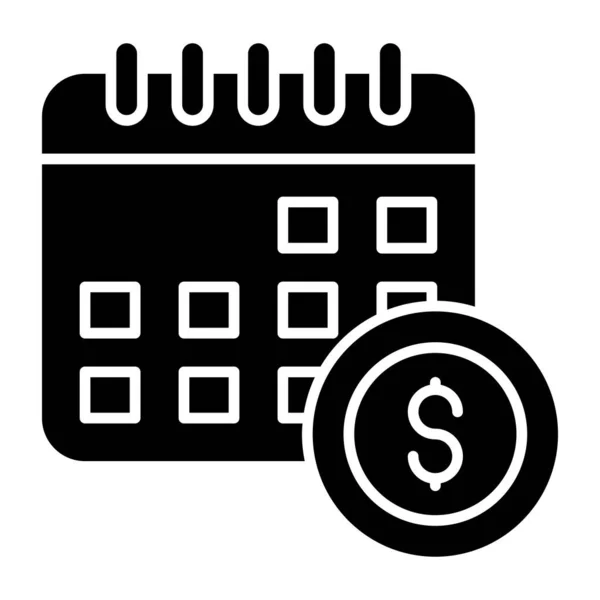 Icono Dinero Con Calendario Diseño Sólido Del Día Pago — Vector de stock