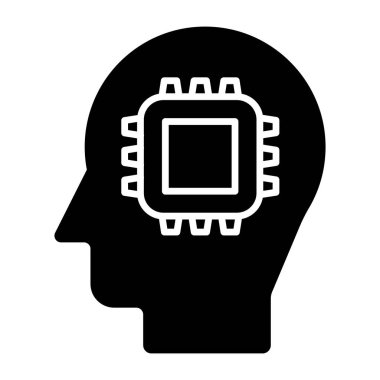 Beyin işlemcisinin katı tasarım simgesi, yapay zeka kavramı 
