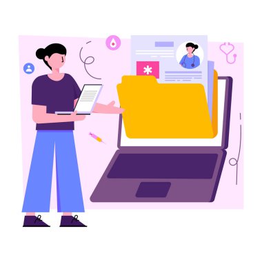 Elektronik sağlık kayıtlarının kavramsal düz tasarım çizimi 