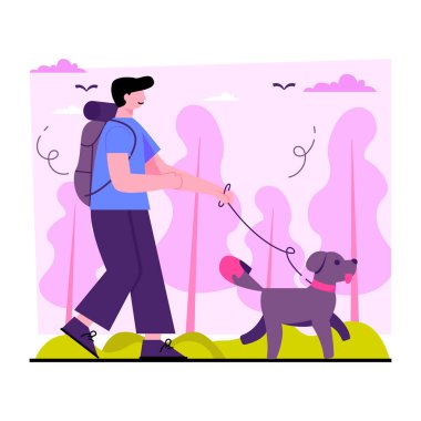 Köpek gezdiricisinin yaratıcı tasarım çizimi 