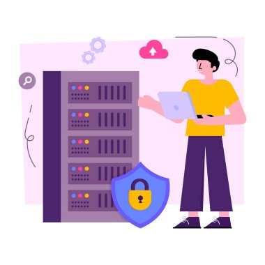 Sunucu güvenliğinin düz tasarım çizimi 