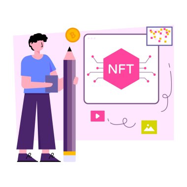Nft teknolojisinin kavramsal düz tasarım çizimi 
