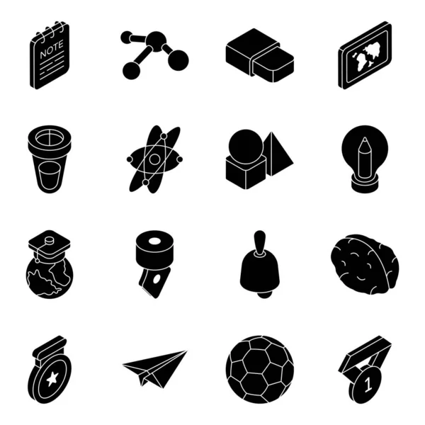 Pack Education Learning Flat Isometric Icons — Stock Vector