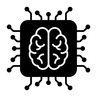 Beyin işlemcisinin katı tasarım simgesi, yapay zeka kavramı 