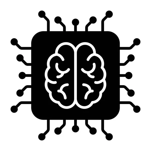 Icona Progettazione Solida Del Processore Cerebrale Concetto Intelligenza Artificiale — Vettoriale Stock