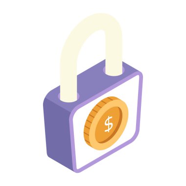Kilitli paranın kavramsal izometrik tasarım simgesi 