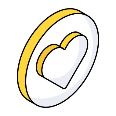 Kalp vektör tasarımı, doldurulmuş izometrik biçim simgesi