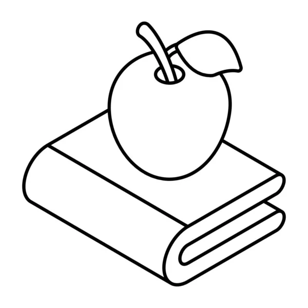 Äppelfrukt Med Nära Bok Ikon För Hälsosam Utbildning — Stock vektor