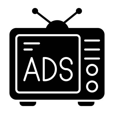 Glyph design icon of tv ads 