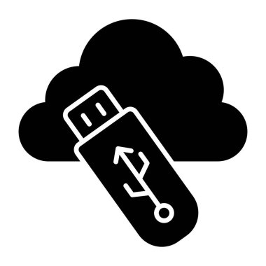 A glyph design icon of cloud usb