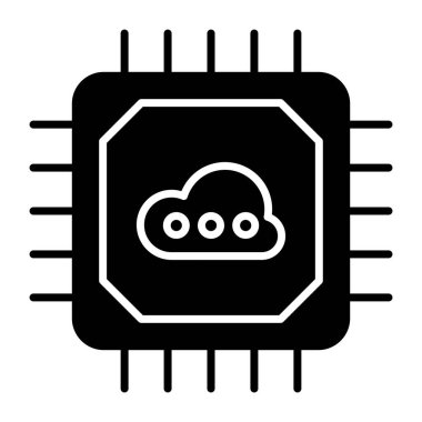 Conceptual solid design icon of cloud chip