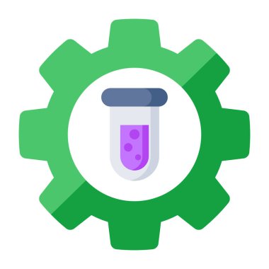 Test tube with gear, icon of lab management 