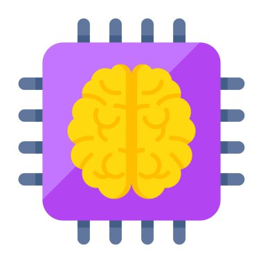Flat design icon of brain processor, artificial intelligence concept 