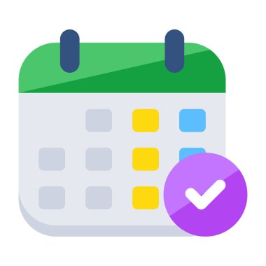 Conceptual flat design icon of verified calendar 