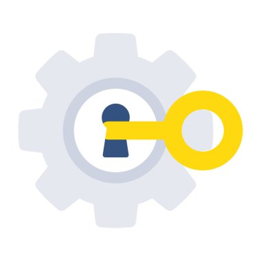 Keyhole inside gear with key, icon of security management 