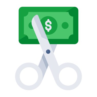 Banknote with scissors showing concept of cut price icon 