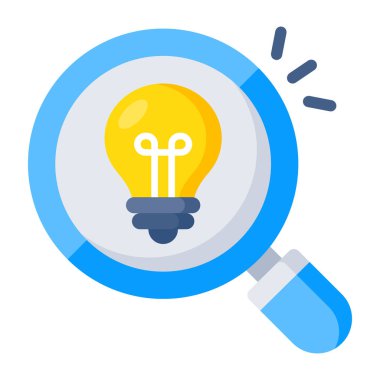 Lightbulb under magnifying glass, icon of search idea