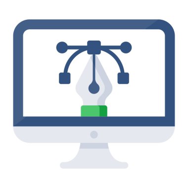        Pen with nodes inside monitor, bezier tool icon 