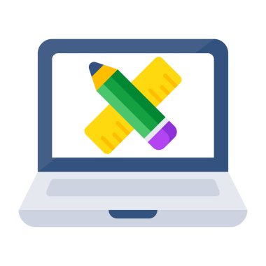 Pencil with scale inside laptop, icon of online stationery 