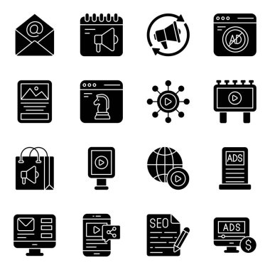 Solid icon pack of marketing is here. Our icons are 100% vectors, so you could easily scale or customize them to your liking!