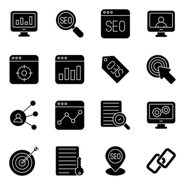 Go with these seo icons. A technical pack includes business data, algorithms, data management and much more.  Perfect for seo and analytical projects. Download with a single little click.