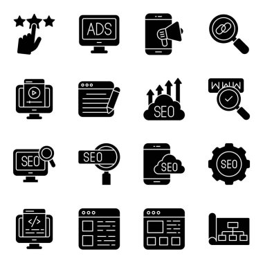 Go with these seo icons. A technical pack includes business data, algorithms, data management and much more.  Perfect for seo and analytical projects. Download with a single little click.