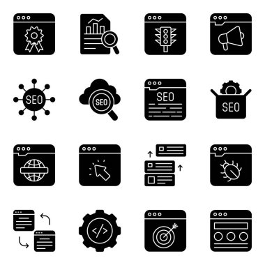 Go with these seo icons. A technical pack includes business data, algorithms, data management and much more.  Perfect for seo and analytical projects. Download with a single little click.