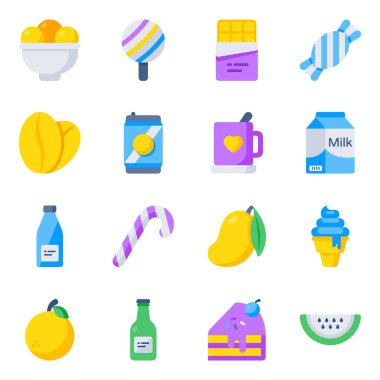 We bring amazing pack of food icons in flat style. These icons are perfect for logos, Instagram highlights, business cards, prints, stationery, recipe cards, etc.