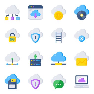 Check out this set of cloud computing icons. All icons in this set are designed keeping in mind the technology theme. Download this flat icons set for your upcoming projects.
