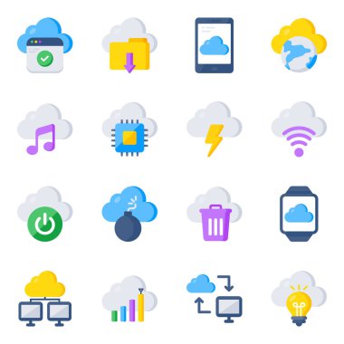 Check out this set of cloud computing icons. All icons in this set are designed keeping in mind the technology theme. Download this flat icons set for your upcoming projects.