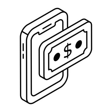 Mobil paranın kavramsal doğrusal tasarım simgesi 