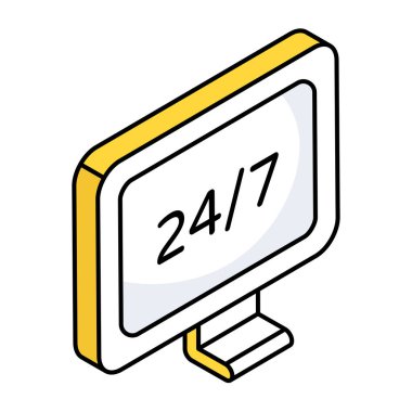 24 / 7 saatlik hizmetin kavramsal düz tasarım simgesi 