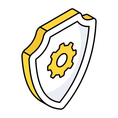 Gear inside shield, icon of security setting 