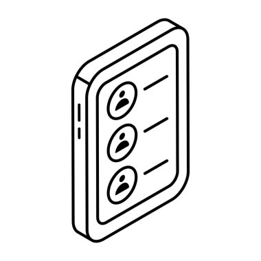 Taşınabilir arkadaş listesinin kavramsal doğrusal tasarım simgesi