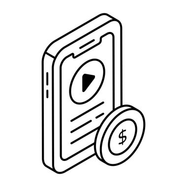 Mobil ücretli videonun kavramsal doğrusal tasarım simgesi 