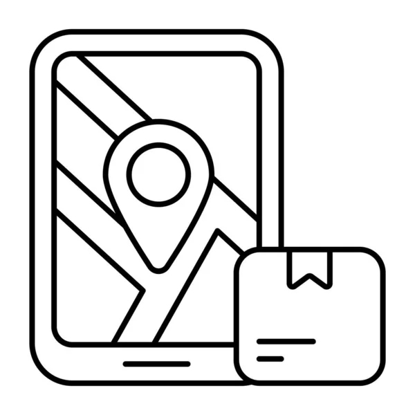 Icono Diseño Lineal Ubicación Del Paquete Móvil — Vector de stock