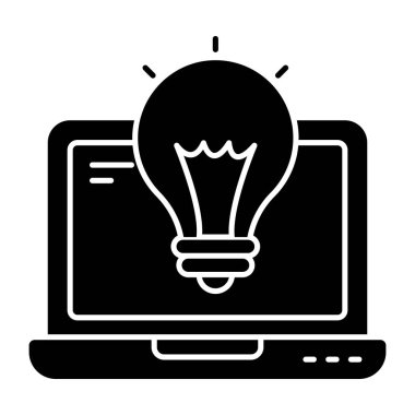 Bilgisayarın içindeki ampul, çevrimiçi fikrin simgesi
