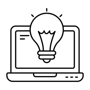 Bilgisayarın içindeki ampul, çevrimiçi fikrin simgesi