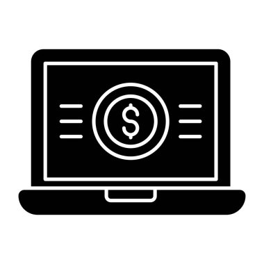 Bilgisayarın içinde dolar, çevrimiçi para simgesi