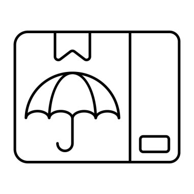 Box under umbrella, icon of parcel insurance