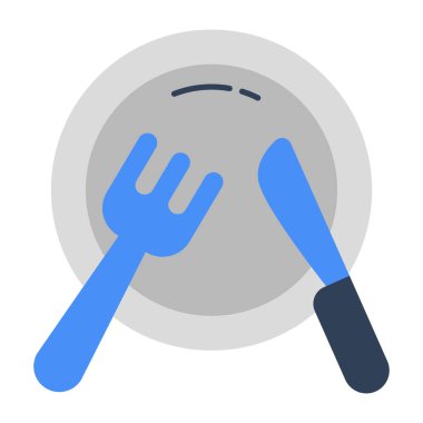 Fork with knife and plate, concept of tableware icon.