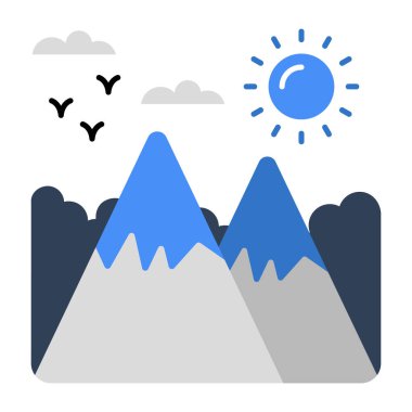 Güneşli tepeleri olan dağların eşsiz bir tasarım ikonu. 