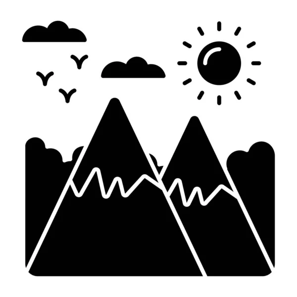 Icono Diseño Único Las Montañas Con Sol Mostrando Las Colinas — Archivo Imágenes Vectoriales