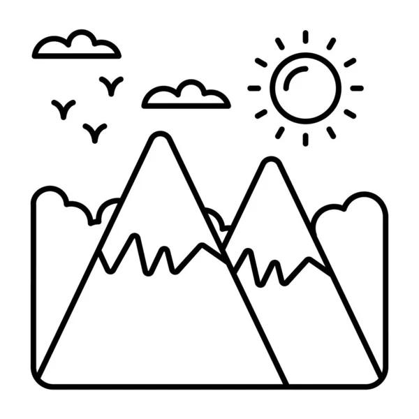 Icono Diseño Único Las Montañas Con Sol Mostrando Las Colinas — Vector de stock