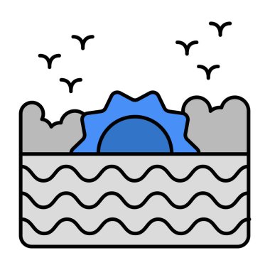 Okyanus günbatımının mükemmel tasarım simgesi. 