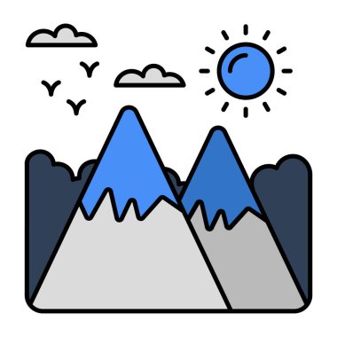 Güneşli tepeleri olan dağların eşsiz bir tasarım ikonu. 