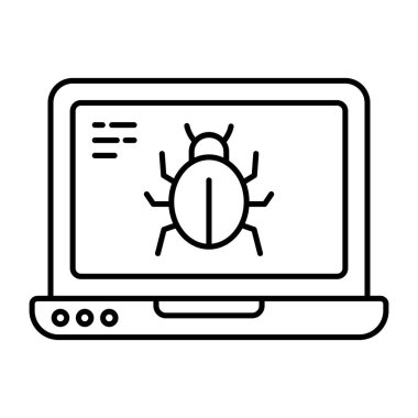 Virüslü dizüstü bilgisayarın doğrusal tasarım simgesi 