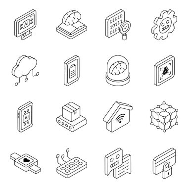 Bir sürü yapay zeka ikonu. İnternet sitesi ve Mobil Kullanım Uygulaması için mükemmel bir eşleşme. Mutlu indirmeler.