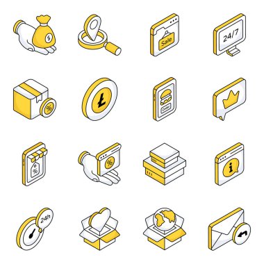 Alışveriş ikonu paketi burada. Alışveriş afişleri, web siteleri, broşürler, kartlar ve alışveriş teması etrafında dönen diğer projeler için mükemmel bir paket..