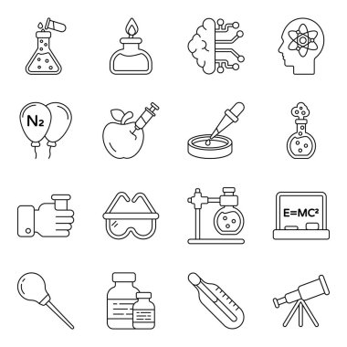 Bilim simgeleri, detay ve kalite sevgisi ile dizayn edilmiştir. Siteler, uygulamalar ve arayüzlerle çalışmak için idealdir. Set tamamen vektördür ve düzenlenmesi kolaydır.